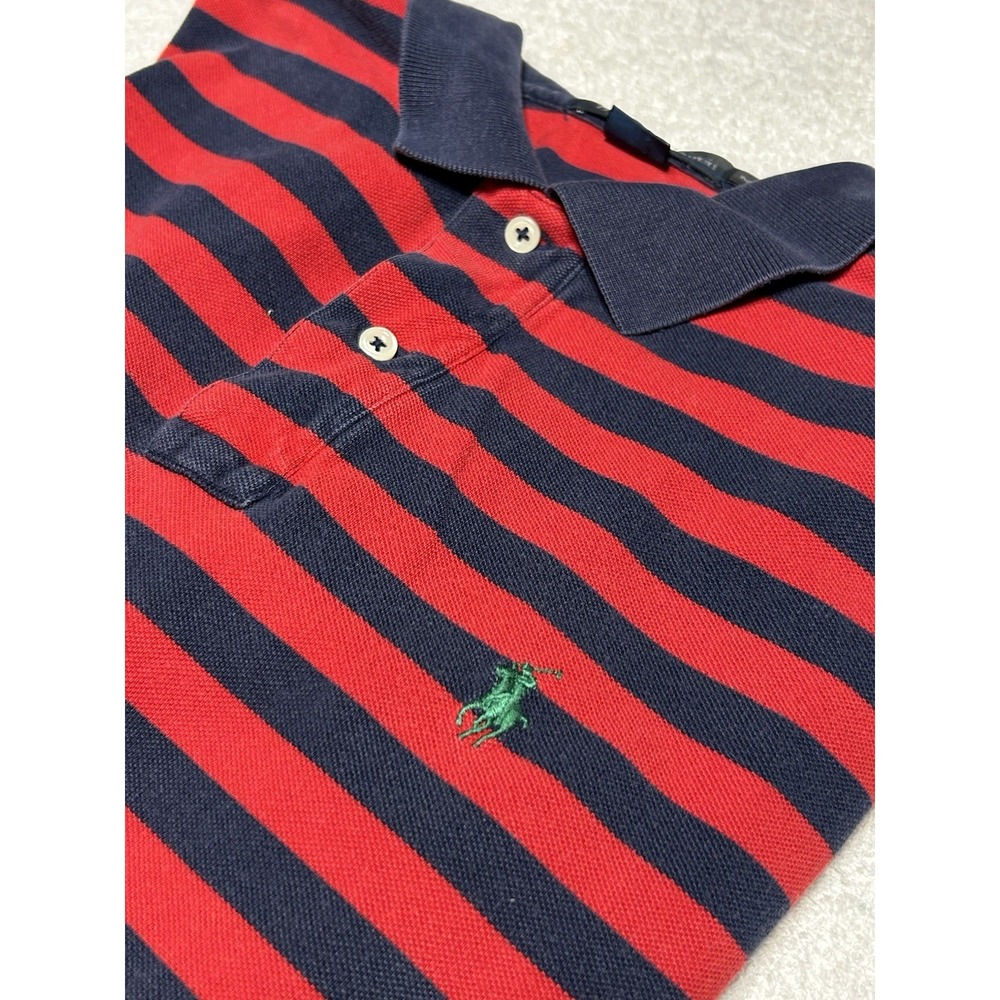VTG Polo Ralph Lauren Shirt Mens Size M Red & Navy Blue Striped Classic Fit